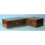 An antique rosewood work box with interior fitted drawer and base drawer, 31cm wide, 19cm high, 23cm