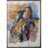 Robert Oscar Lenkiewicz (1941-2002) OLD CYRIL, TRAMP WITH ONE ARM Signed watercolour, inscribed on