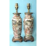 A pair of 19th century Satsuma baluster-shaped vases converted as table lamps, both with chips to