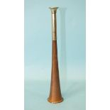 A copper hunting horn by Swaine & Adeney, "Proprietors of Kohler & Son", 23.5cm high.