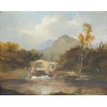 19th century English School LANDSCAPE AND RIVER BRIDGE Indistinctly-signed oil on panel, 17 x