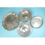 Two small modern Armada dishes, a plain circular pin tray and a small Chippendale-style visiting