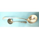 A George III Old English pattern ladle, London 1785, maker RC, ___6.5oz, engraved with crest and a