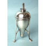 A silver table lighter raised on three legs, with hoof feet, Sheffield 1903.
