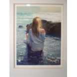 After Nicholas St John Rosse, 'Young girl sitting on the beach', a signed limited-edition print