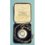 J W Benson, a silver-cased keyless half-hunter pocket watch, the white enamel dial with Roman