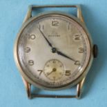 A 9ct-gold-cased gentleman's Record wrist watch c1952, the silvered dial with Arabic numerals and