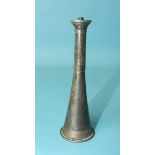A Victorian novelty silver table lighter in the form of a hunting horn, the lower part coppered, (