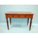 A Victorian mahogany side table, the rectangular top above a pair of frieze drawers, on high