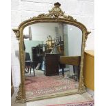 A large overmantel mirror with arched gilt-gesso frame, 151 x 130cm.