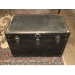 A metal-bound cabin trunk, 90cm wide, 58cm high, 53cm deep.