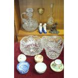 A Royal Worcester foliate-decorated blush pot and cover, a heavy cut-glass decanter, bowl, other