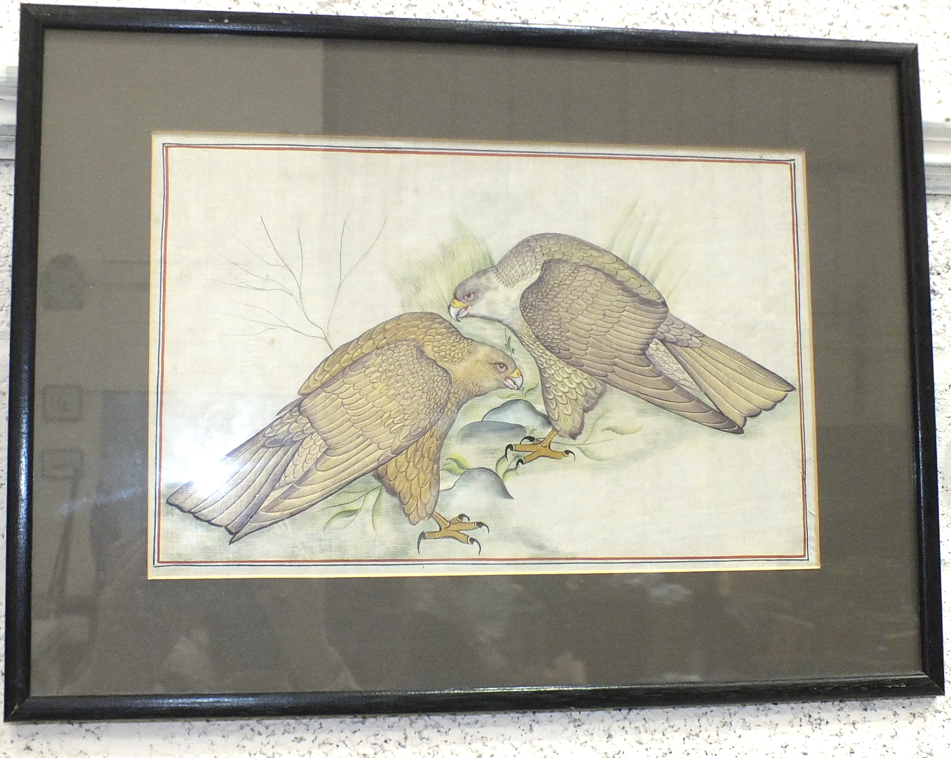 A Chinese silk-work painting of two eagles, 20.5 x 31cm and another of two game birds, 18.5 x 28.