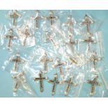 Twenty hallmarked silver crosses, each set a single coloured stone and marcasites, 3.5 x 5cm, 192g.