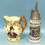 A Crown Devon Fielding 'John Peel' musical jug, 21cm high, (some staining) and a modern German