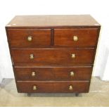 A 19th century mahogany military chest of two short and three long drawers, on turned feet, some