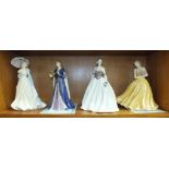 A collection of six Royal Worcester figurines: 'Charlotte', 'The Maiden of Dana', 'Catherine', 'A