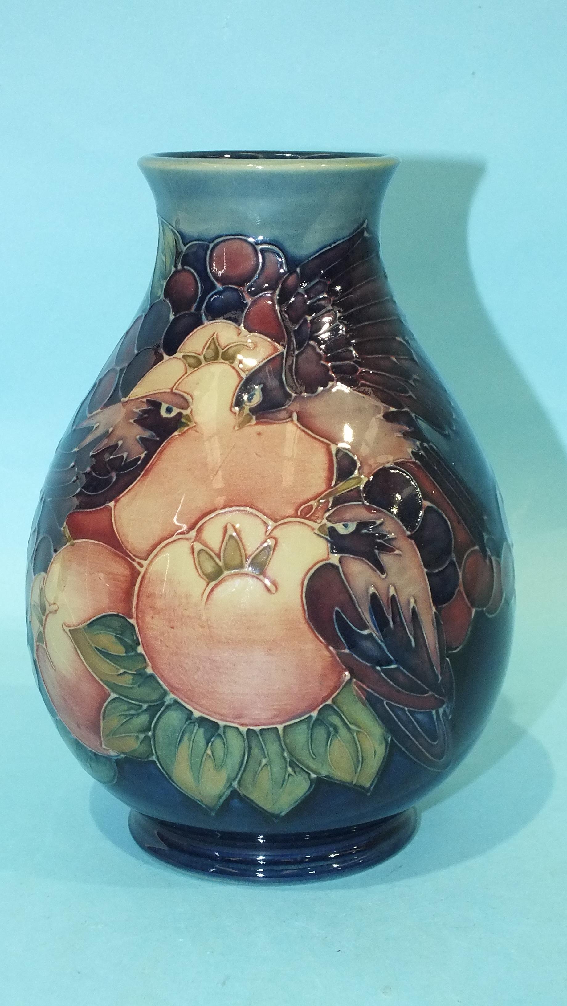 A modern Moorcroft baluster-shaped vase with pomegranate, berries and birds tubelined decoration, - Image 2 of 3