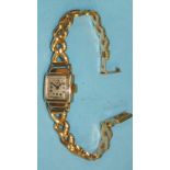 Buren, a lady's 9ct-gold-cased wrist watch, (not working), on 18ct gold bracelet, 20g gross weight.