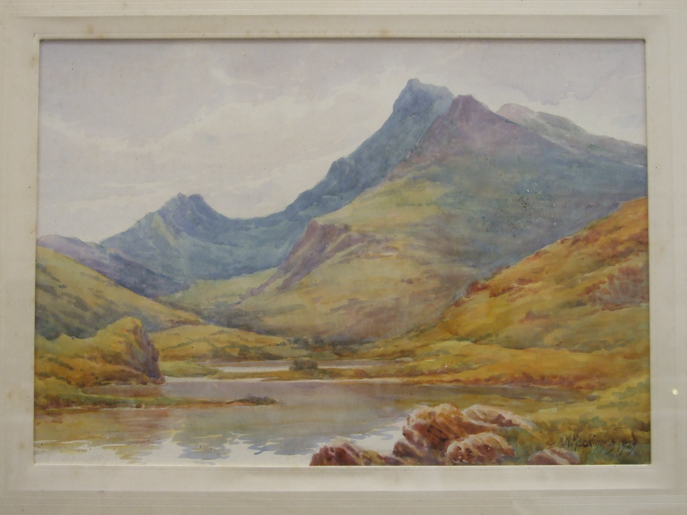 M W Mackinly?, 'Highland Scene', indistinctly-signed watercolour, dated 1929, 27.5 x 37cm, an