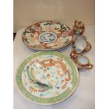 Two Oriental ceramic chargers, 42cm and 34cm diameter and a Japanese eggshell tea part-service.