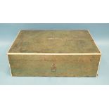 An ivory-bound shagreen-covered work box, 25cm wide, 8cm high, 17cm deep, (small losses).