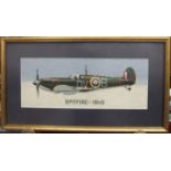 A framed wool-work picture of a 'Spitfire - 1940', 20 x 51.5cm, a collection of modern military