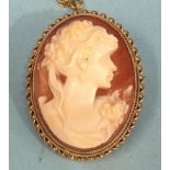 A 9ct gold shell cameo brooch, 3 x 2.2cm.