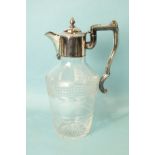 A Victorian cut-glass claret jug with plated mounts, handle and hinged lid, 26cm high.