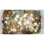 A collection of mainly British bronze coinage and foreign coins.