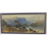 19th century Continental School, 'Figures by a lake and mountainous landscape', unsigned