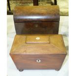 A Victorian burr walnut domed two-division tea caddy, 23cm wide and another, (2).