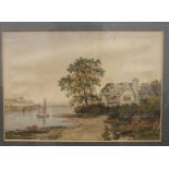 P H Rogers, 'Lakeside Cottage with figure fishing', watercolour, signed and dated1852, 18 x 26cm, (