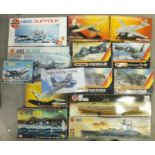 A collection of five Airfix 1:600 ship model kits, including HMS Ark Royal, HMS Nelson, also four
