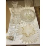 A King George VI coronation moulded glass basket, a large cut glass bowl and other glassware.