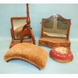 A 19th century mahogany pole screen, a mahogany serpentine dressing table mirror, 50cm wide, 50cm