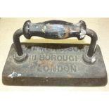 A vintage snooker table flat-iron for Palmer & Sons, 111 Borough, London, 25cm long, 15cm high,