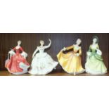 Four Royal Doulton figurines, Shirley, HN2702, Stephanie, HN2811, Sandra HN2401 and Kirsty
