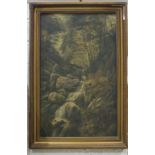 Geo. Freeman, Chudleigh Waterfall, signed oil on canvas, dated 1926, titled verso, 59.5 x 37cm.