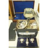 A mahogany fitted cutlery box, a quantity of plated cutlery and other plated ware.