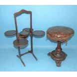 A mahogany Monoplane folding cake stand, (handle loose) and a Victorian mahogany adjustable music