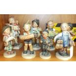 A collection of eight Hummel figures, comprising: Lost Sheep, For father, Accordion Boy, Kiss Me,