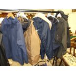 Six casual rainwear coats by Mountain, Peter Storm, Maine, various belts and casual clothing, some