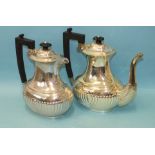 A modern silver half-gadrooned coffee pot and hot water jug, makers J B Chatterley & Sons Ltd,