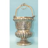 A Continental silver aspersorium of gadrooned campana form, embossed with acanthus panels, 13.5cm