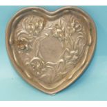 An Art Nouveau small heart-shaped tray embossed with irises, makers Goldsmiths & Silversmiths Co.