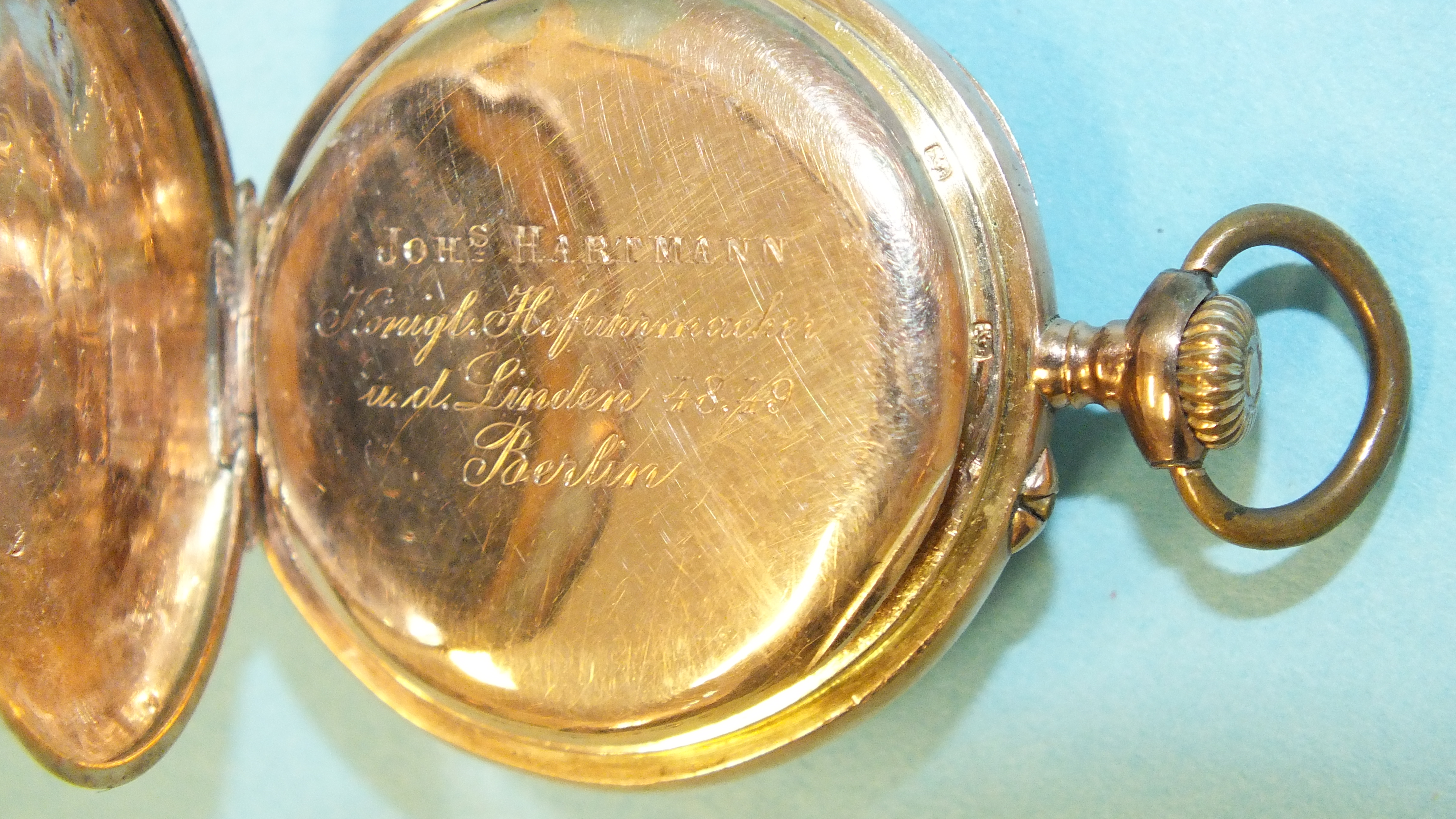 A lady's small Continental 14ct rose gold-cased pocket watch, dial cracked and repaired, ( - Image 3 of 3