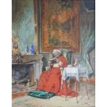 Alfred Charles Weber (French, 1862-1922) A CARDINAL READING A BOOK IN A LAVISHLY-FURNISHED ROOM