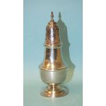 A modern silver sugar caster of baluster form, makers BES Co, Birmingham 1970, 17.5cm, ___2oz.