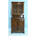 An Edwardian inlaid cross-banded mahogany side cabinet, the top with a pair of astragal-glazed